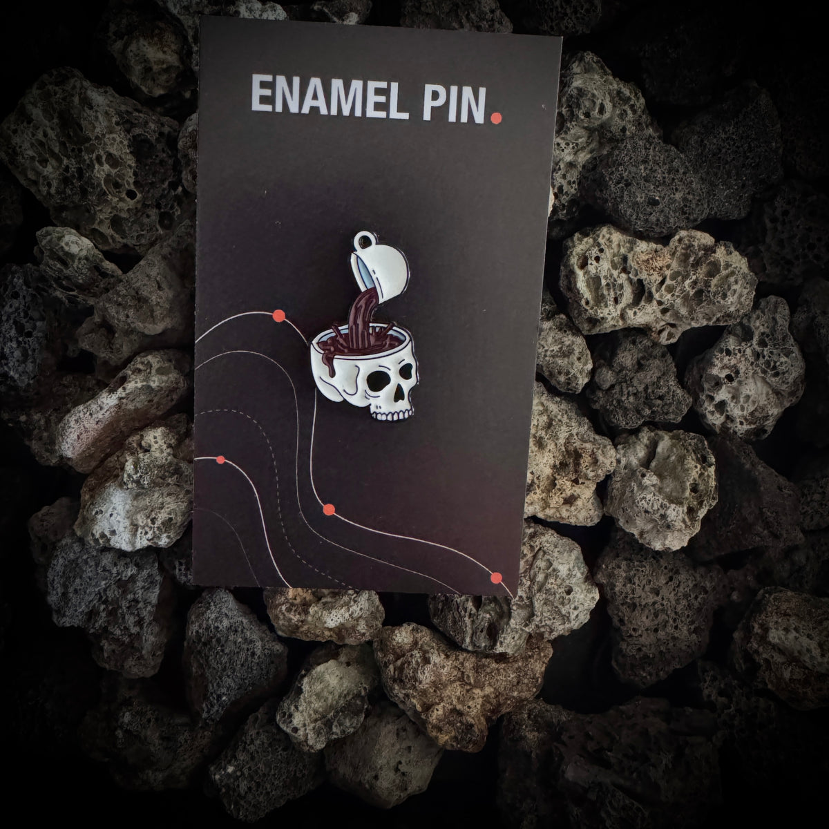 “Dead Inside, Caffeinated Outside” Skull Coffee Enamel Pin